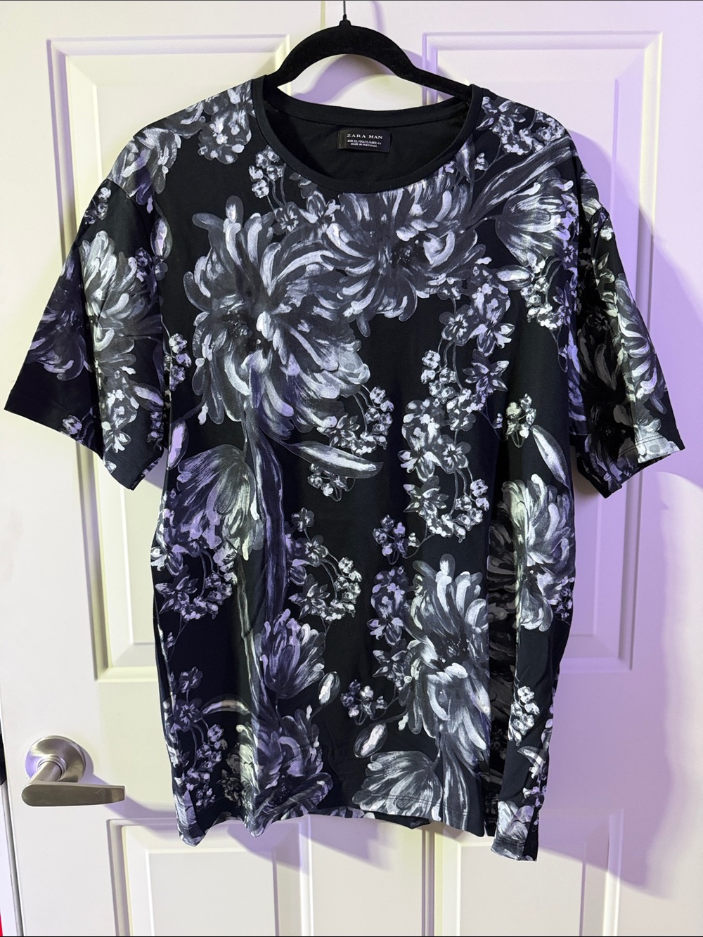 Zara Man Black Floral Short-Sleeve Shirt